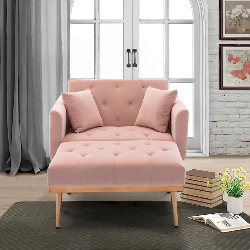 Rosa Polster-Chaiselongue 62.2 mit Eisenbeinen