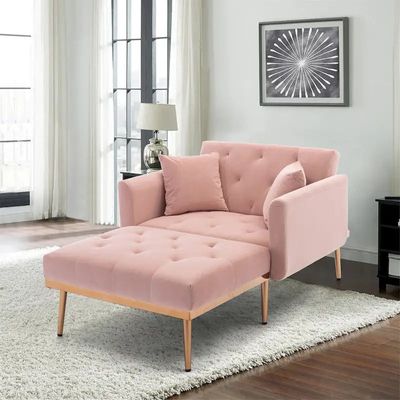 Rosa Polster-Chaiselongue 62.2 mit Eisenbeinen