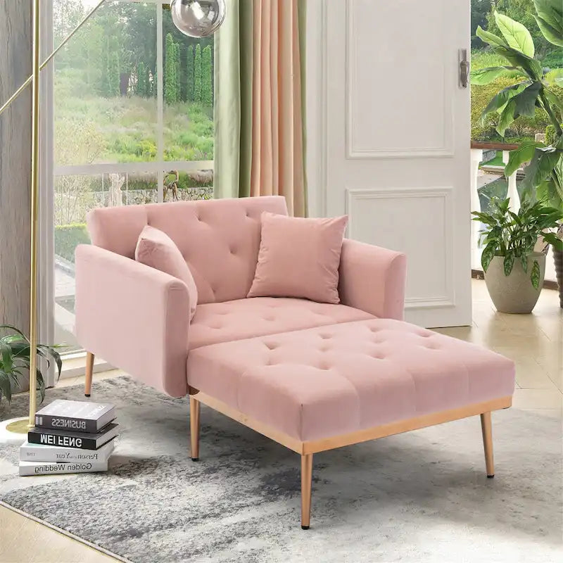 Rosa Polster-Chaiselongue 62.2 mit Eisenbeinen