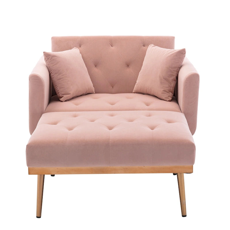 Rosa Polster-Chaiselongue 62.2 mit Eisenbeinen