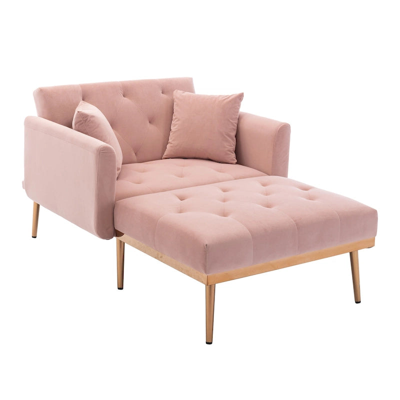 Rosa Polster-Chaiselongue 62.2 mit Eisenbeinen