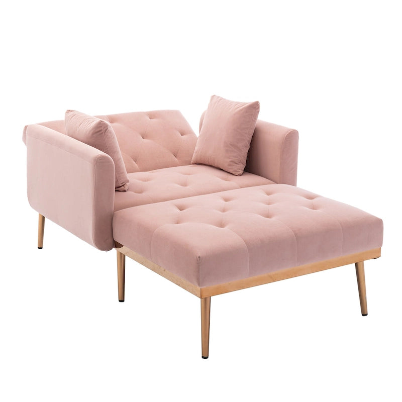 Rosa Polster-Chaiselongue 62.2 mit Eisenbeinen
