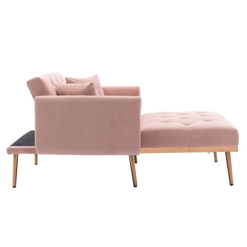 Rosa Polster-Chaiselongue 62.2 mit Eisenbeinen