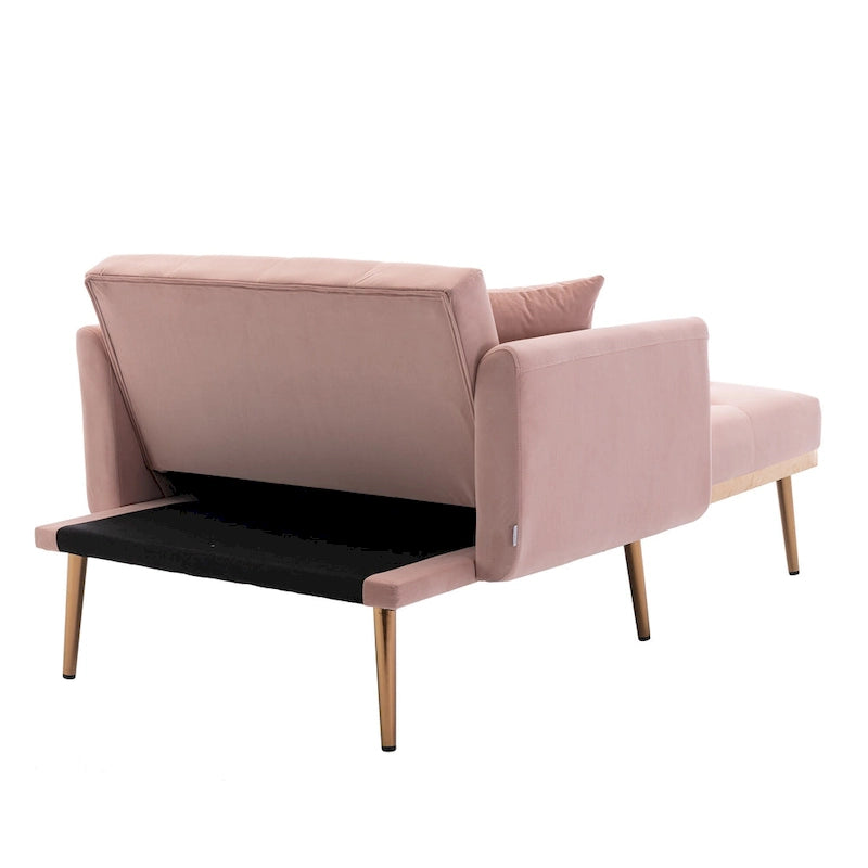 Rosa Polster-Chaiselongue 62.2 mit Eisenbeinen