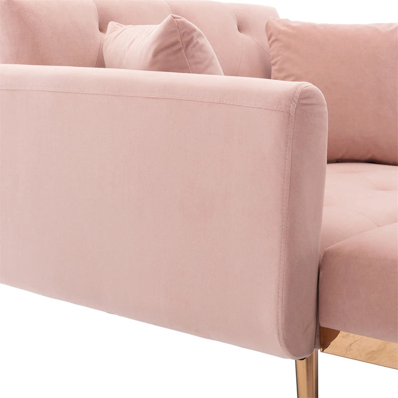 Rosa Polster-Chaiselongue 62.2 mit Eisenbeinen