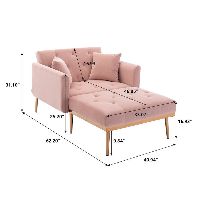 Rosa Polster-Chaiselongue 62.2 mit Eisenbeinen