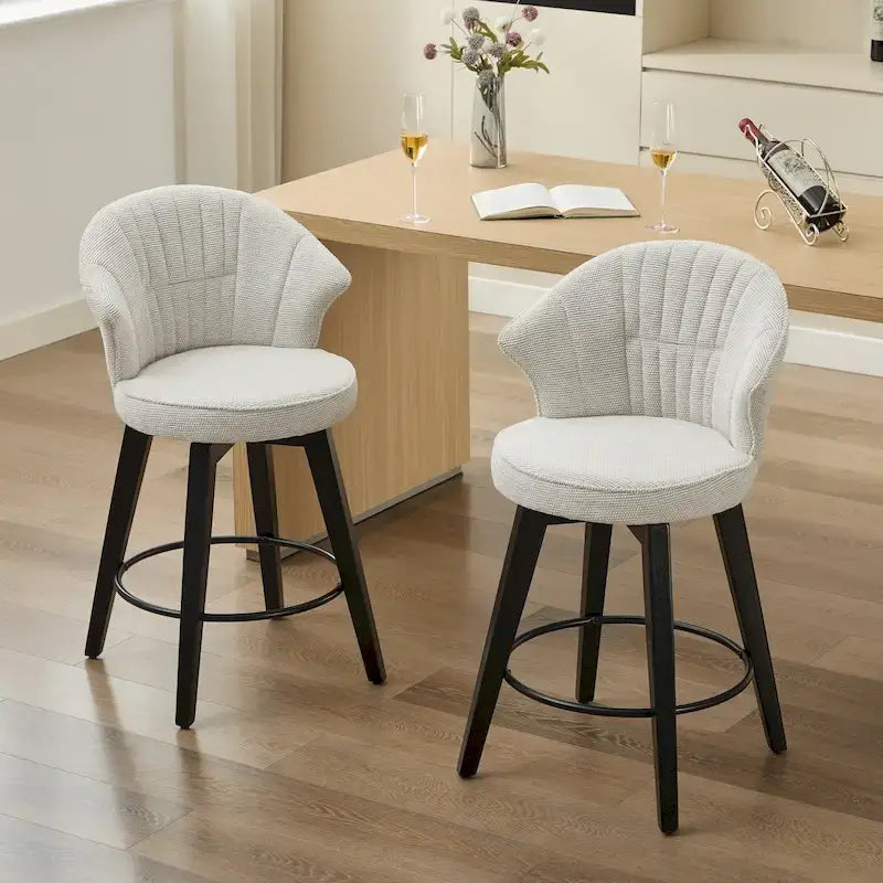 Wing Back Drehbarer Barhocker 2er-Set – 25 verstellbare Hocker in Thekenhöhe mit Holzbeinen & Chenille-Polsterung, Nivellierfüße