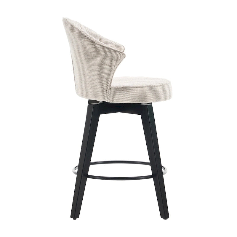 Wing Back Drehbarer Barhocker 2er-Set – 25 verstellbare Hocker in Thekenhöhe mit Holzbeinen & Chenille-Polsterung, Nivellierfüße