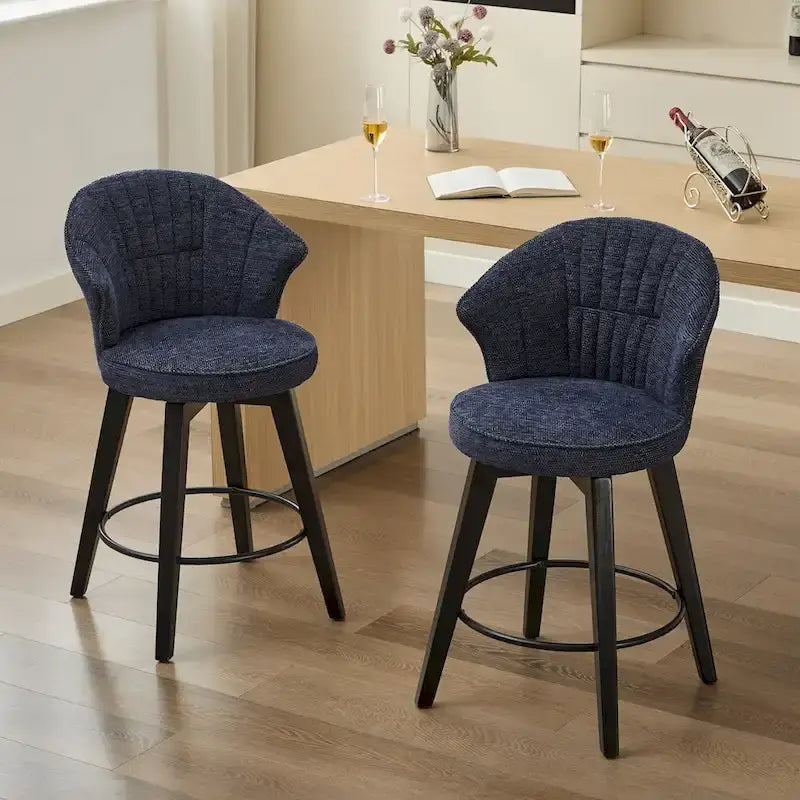 Wing Back Drehbarer Barhocker 2er-Set – 25 verstellbare Hocker in Thekenhöhe mit Holzbeinen & Chenille-Polsterung, Nivellierfüße