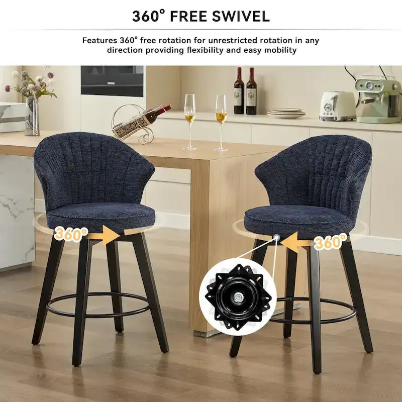 Wing Back Drehbarer Barhocker 2er-Set – 25 verstellbare Hocker in Thekenhöhe mit Holzbeinen & Chenille-Polsterung, Nivellierfüße