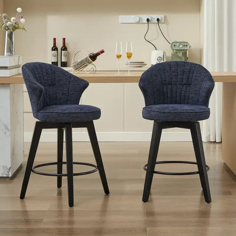 Wing Back Drehbarer Barhocker 2er-Set – 25 verstellbare Hocker in Thekenhöhe mit Holzbeinen & Chenille-Polsterung, Nivellierfüße