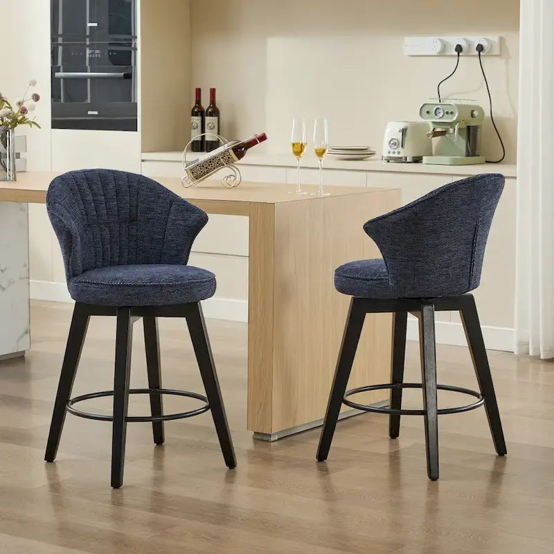Wing Back Drehbarer Barhocker 2er-Set – 25 verstellbare Hocker in Thekenhöhe mit Holzbeinen & Chenille-Polsterung, Nivellierfüße