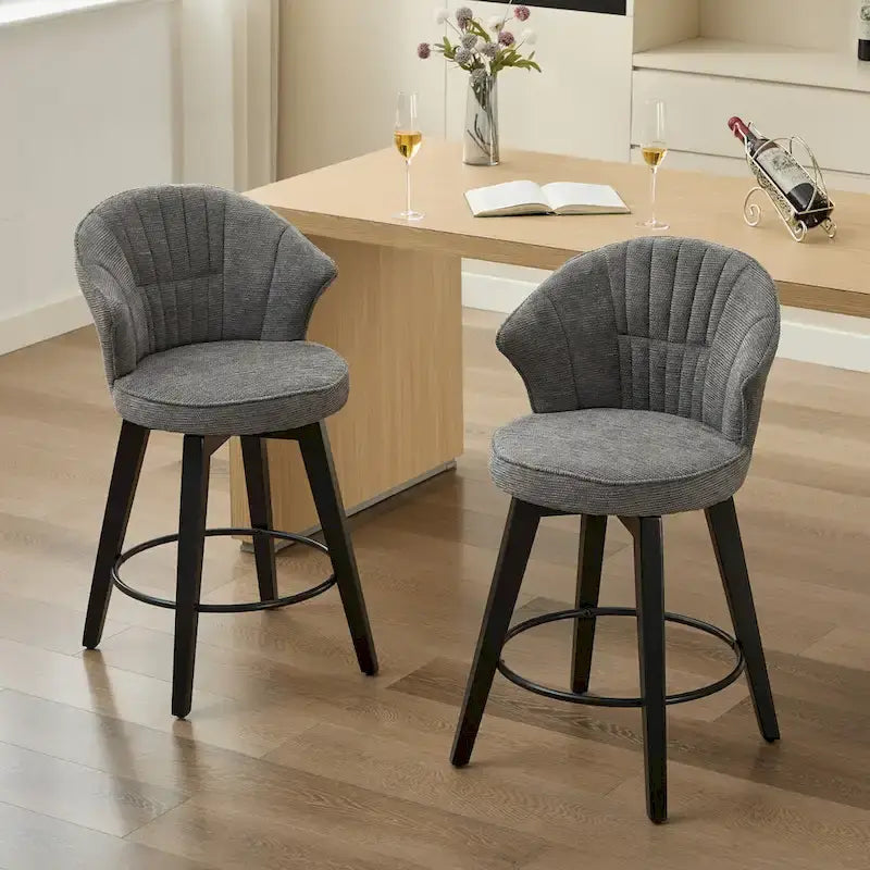 Wing Back Drehbarer Barhocker 2er-Set – 25 verstellbare Hocker in Thekenhöhe mit Holzbeinen & Chenille-Polsterung, Nivellierfüße