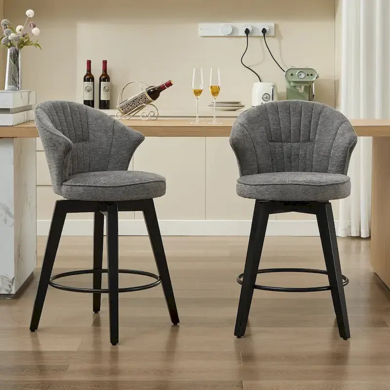 Wing Back Drehbarer Barhocker 2er-Set – 25 verstellbare Hocker in Thekenhöhe mit Holzbeinen & Chenille-Polsterung, Nivellierfüße