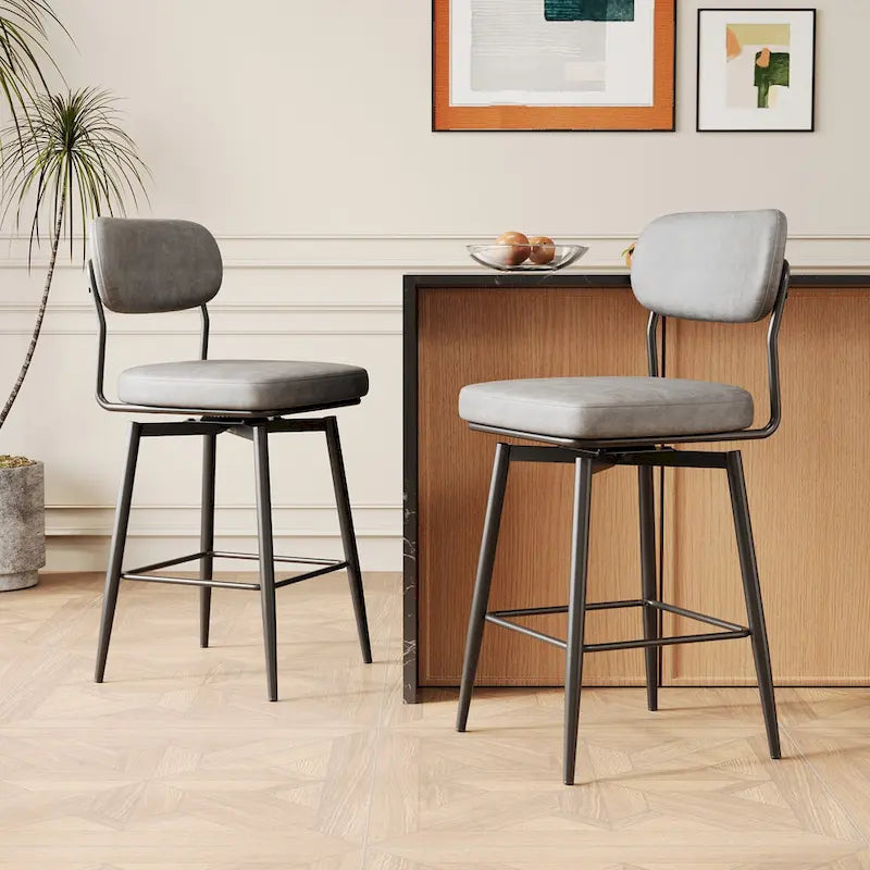 360° drehbare Barhocker (2er-Set) – Tresenhocker mit Lederpolsterung und Eisenfuß für Kücheninsel und Büro