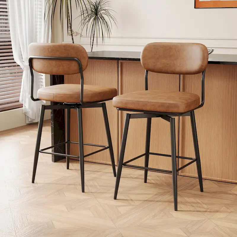 360° drehbare Barhocker (2er-Set) – Tresenhocker mit Lederpolsterung und Eisenfuß für Kücheninsel und Büro