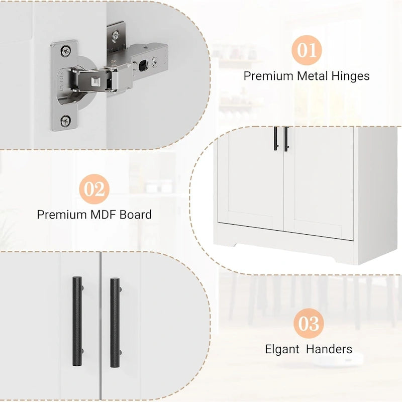 Küchenschrank, freistehender Vorratsschrank mit Türen und Regalen