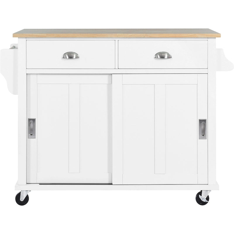Küchenwagen mit Arbeitsplatte aus Kautschukholz mit Klappflügeln (Hocker nicht im Lieferumfang enthalten)