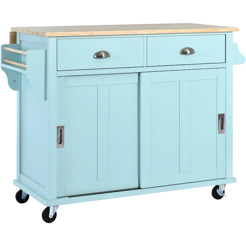 Küchenwagen mit Arbeitsplatte aus Kautschukholz mit Klappflügeln (Hocker nicht im Lieferumfang enthalten)