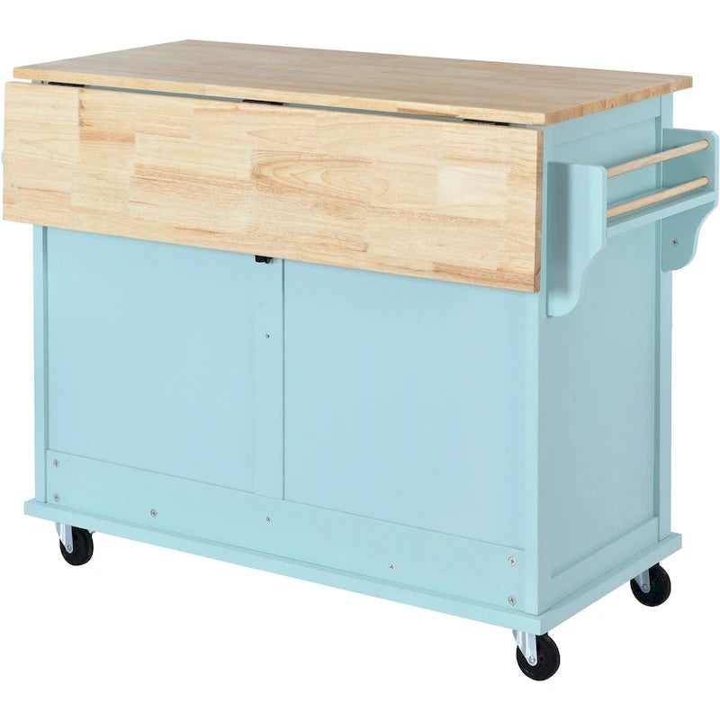 Küchenwagen mit Arbeitsplatte aus Kautschukholz mit Klappflügeln (Hocker nicht im Lieferumfang enthalten)