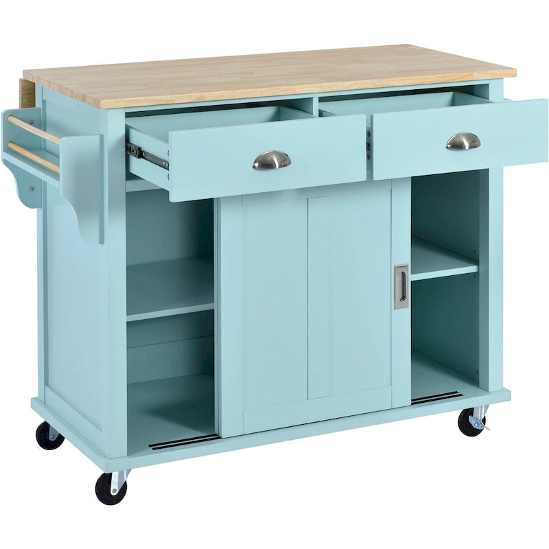 Küchenwagen mit Arbeitsplatte aus Kautschukholz mit Klappflügeln (Hocker nicht im Lieferumfang enthalten)