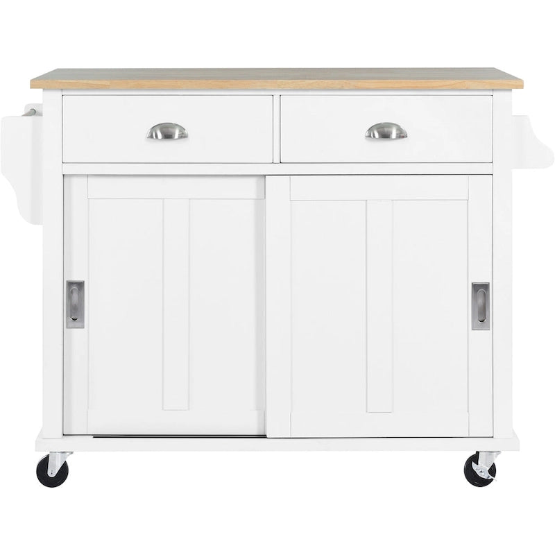 Küchenwagen mit Arbeitsplatte aus Kautschukholz mit Klappflügeln (Hocker nicht im Lieferumfang enthalten)