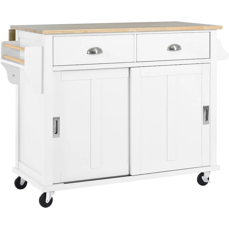 Küchenwagen mit Arbeitsplatte aus Kautschukholz mit Klappflügeln (Hocker nicht im Lieferumfang enthalten)