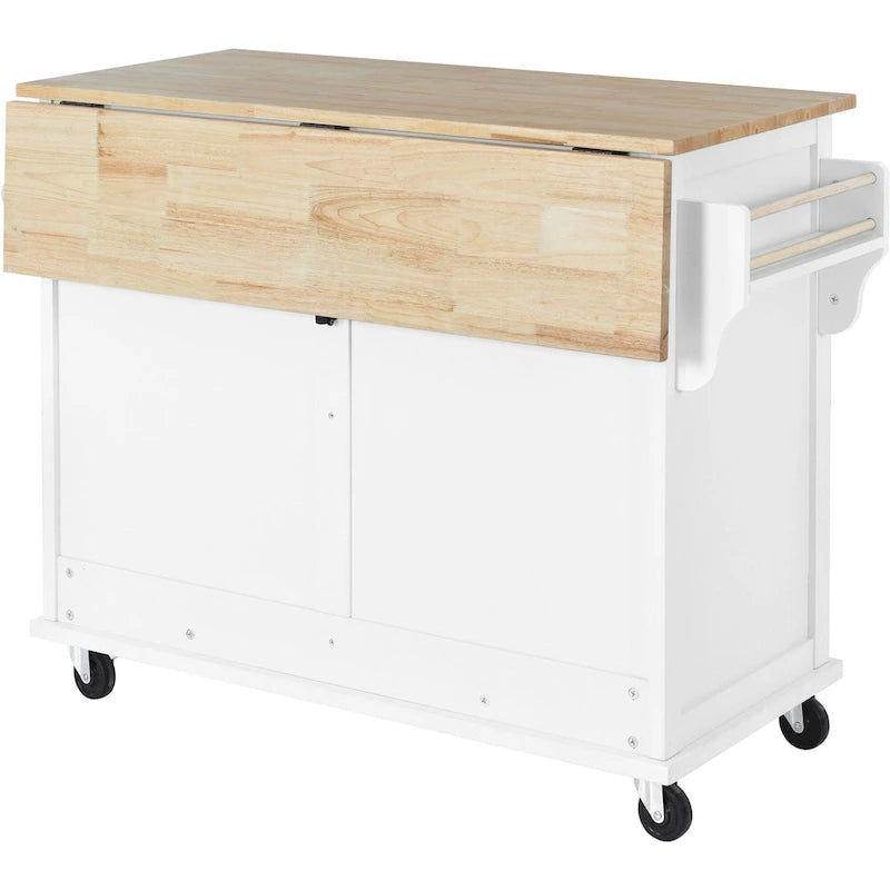 Küchenwagen mit Arbeitsplatte aus Kautschukholz mit Klappflügeln (Hocker nicht im Lieferumfang enthalten)