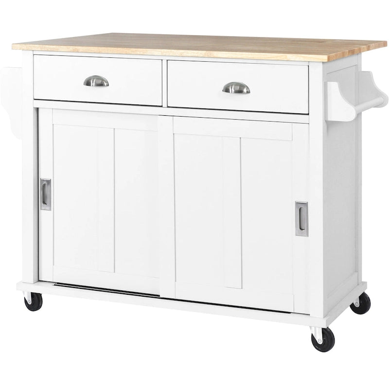Küchenwagen mit Arbeitsplatte aus Kautschukholz mit Klappflügeln (Hocker nicht im Lieferumfang enthalten)