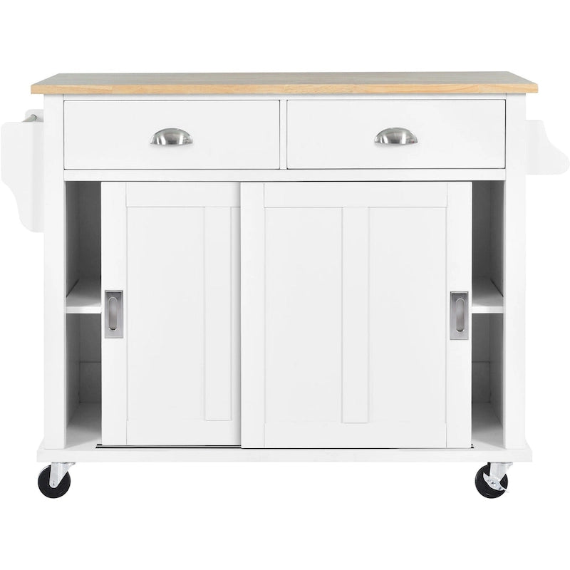 Küchenwagen mit Arbeitsplatte aus Kautschukholz mit Klappflügeln (Hocker nicht im Lieferumfang enthalten)