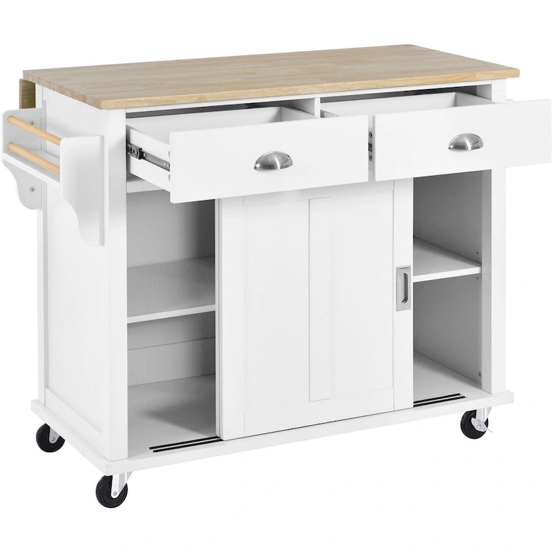 Küchenwagen mit Arbeitsplatte aus Kautschukholz mit Klappflügeln (Hocker nicht im Lieferumfang enthalten)