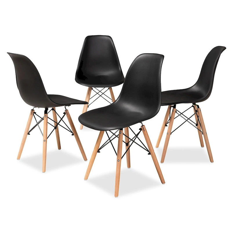 Set aus modernen Esszimmerstühlen (4-teilig) aus Kunststoff und Holz