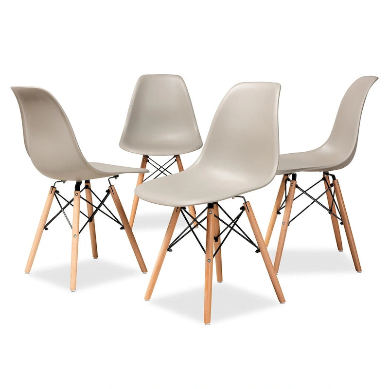 Set aus modernen Esszimmerstühlen (4-teilig) aus Kunststoff und Holz