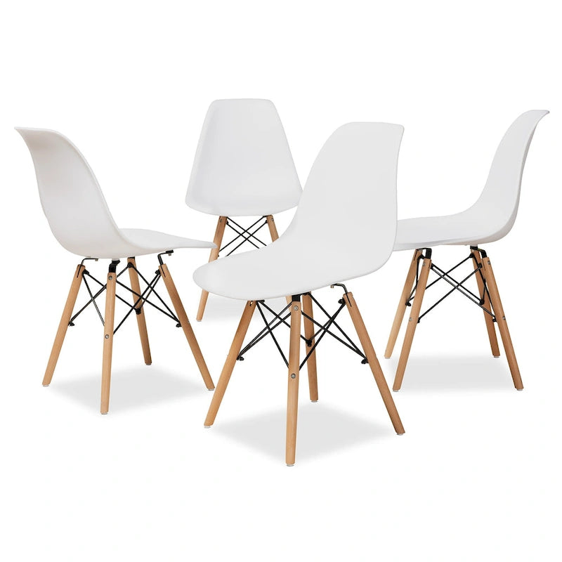 Set aus modernen Esszimmerstühlen (4-teilig) aus Kunststoff und Holz