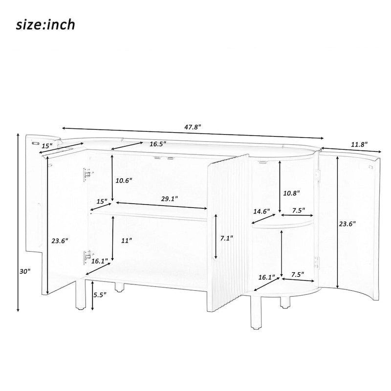 Geschwungenes Design Sideboard im Light-Luxury-Stil mit verstellbaren Einlegeböden