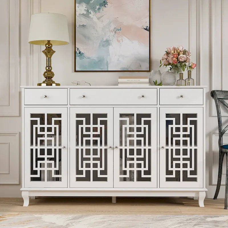 Modernes Bauernhaus-Akzentschrank aus Holz mit Glastüren, Sideboard, Buffet
