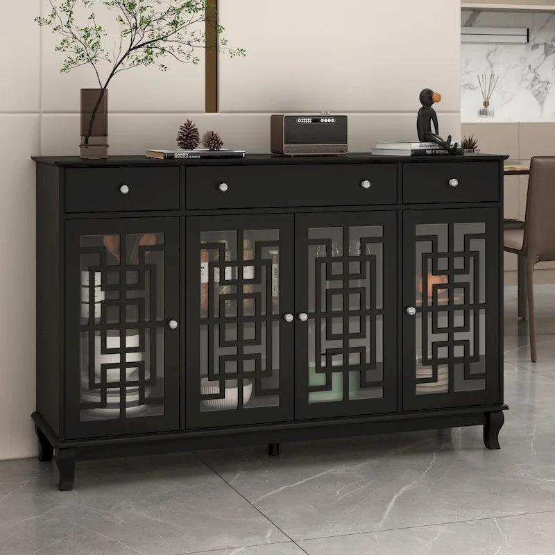 Modernes Bauernhaus-Akzentschrank aus Holz mit Glastüren, Sideboard, Buffet