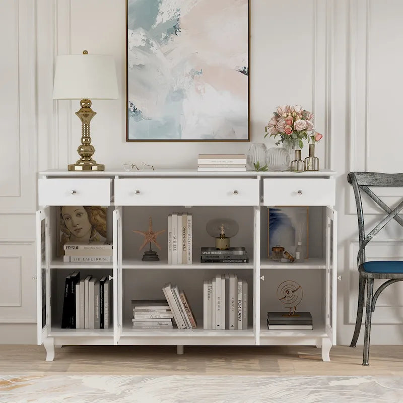 Modernes Bauernhaus-Akzentschrank aus Holz mit Glastüren, Sideboard, Buffet