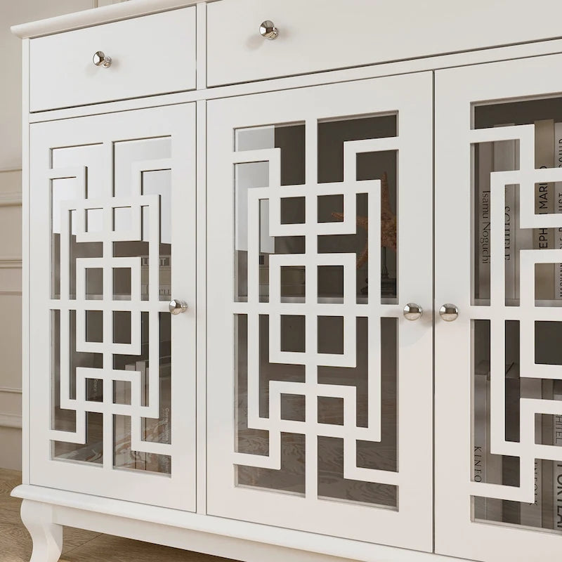 Modernes Bauernhaus-Akzentschrank aus Holz mit Glastüren, Sideboard, Buffet
