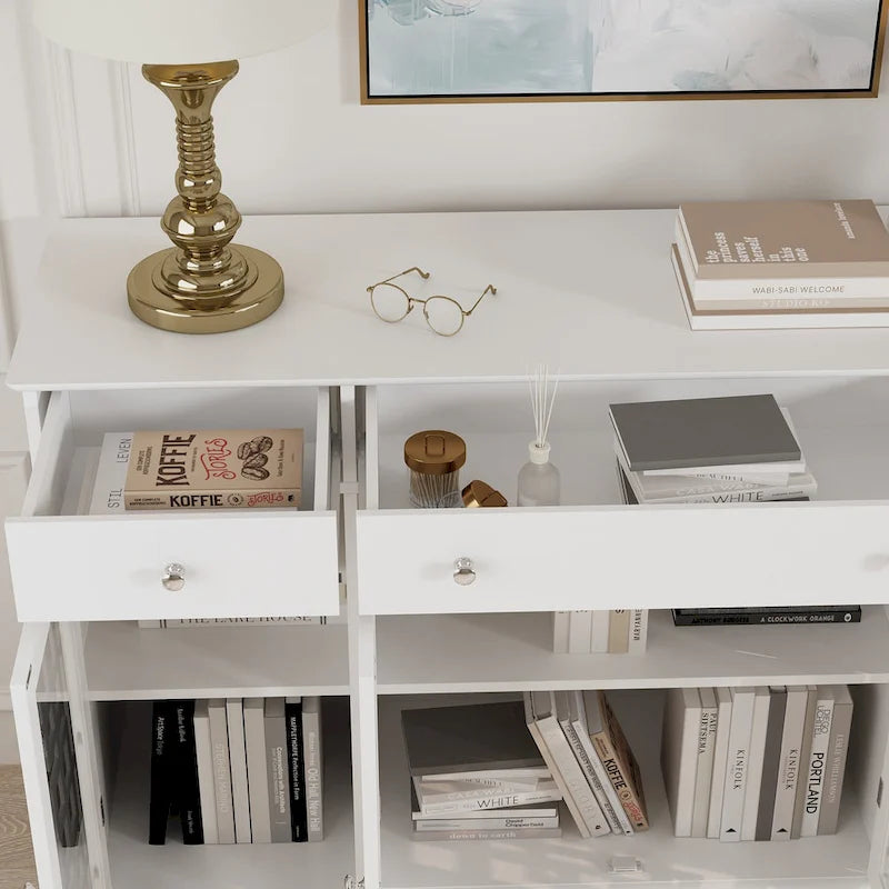 Modernes Bauernhaus-Akzentschrank aus Holz mit Glastüren, Sideboard, Buffet