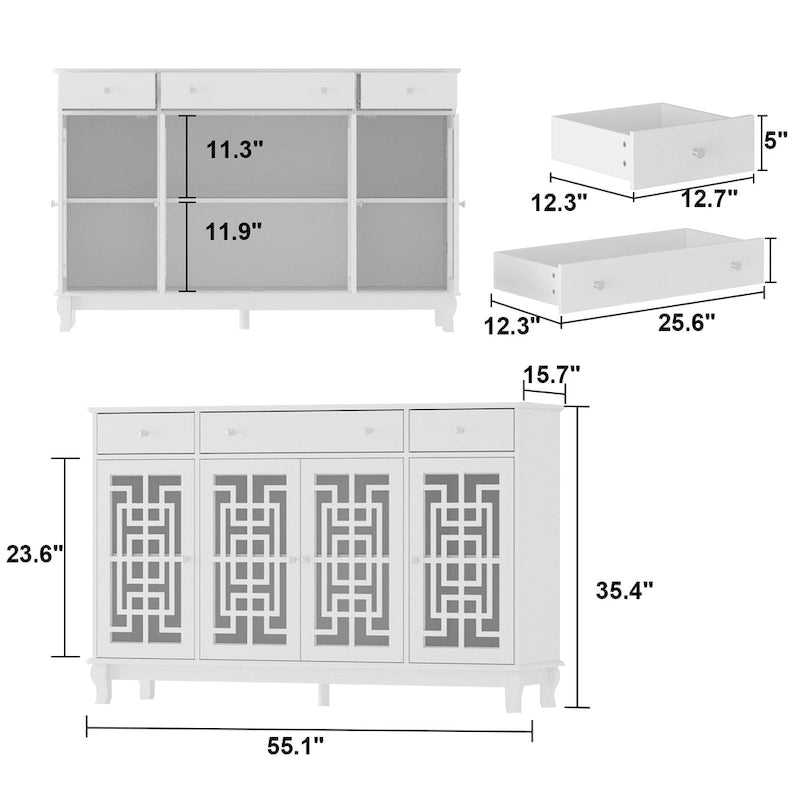 Modernes Bauernhaus-Akzentschrank aus Holz mit Glastüren, Sideboard, Buffet
