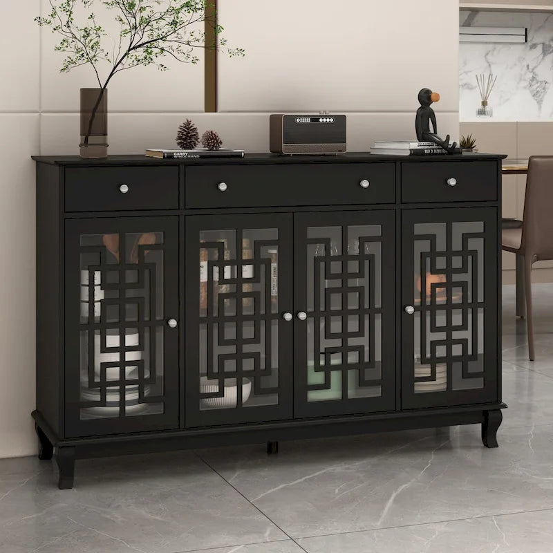 Modernes Bauernhaus-Akzentschrank aus Holz mit Glastüren, Sideboard, Buffet
