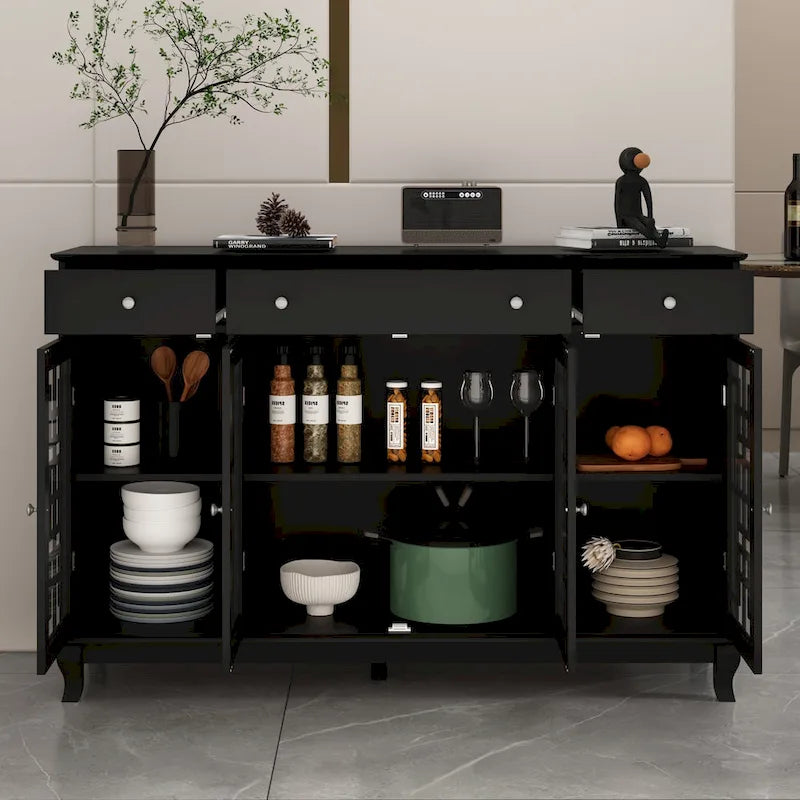 Modernes Bauernhaus-Akzentschrank aus Holz mit Glastüren, Sideboard, Buffet