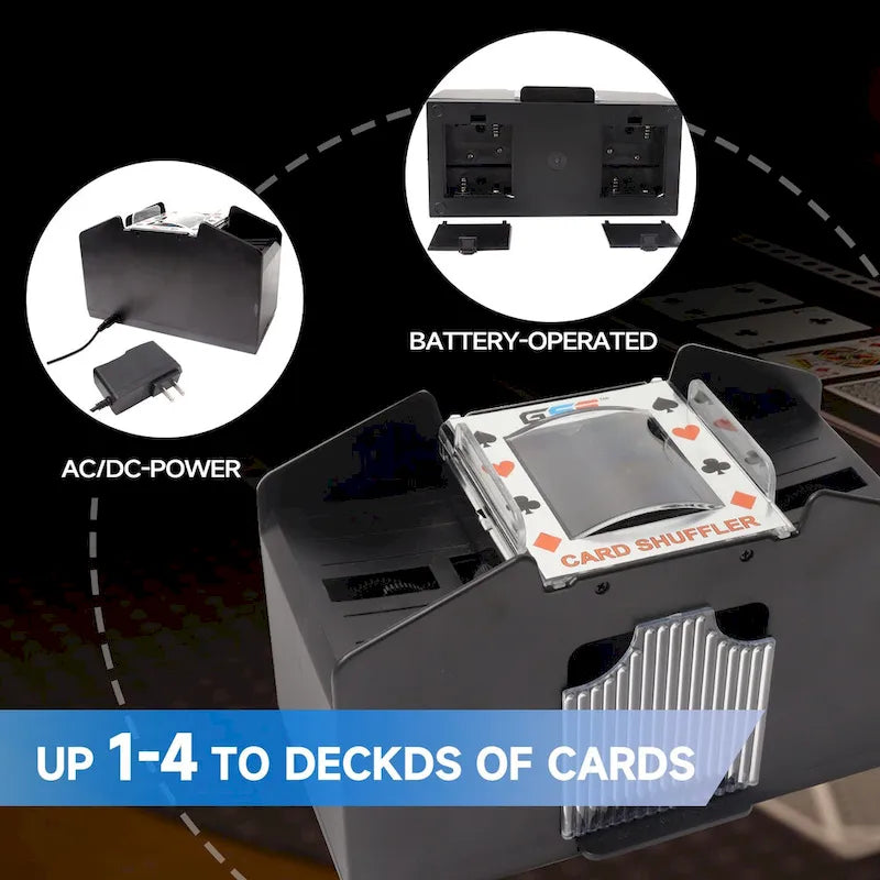 Automatischer 4-Deck Kartenmischer für Casinos, AC/DC & batteriebetrieben - Schwarz