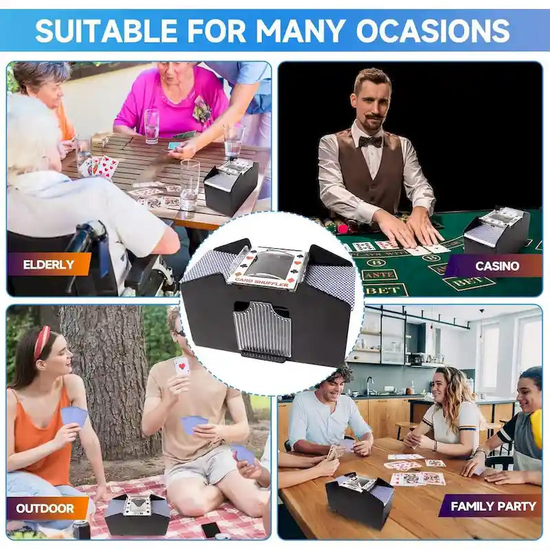 Automatischer 4-Deck Kartenmischer für Casinos, AC/DC & batteriebetrieben - Schwarz