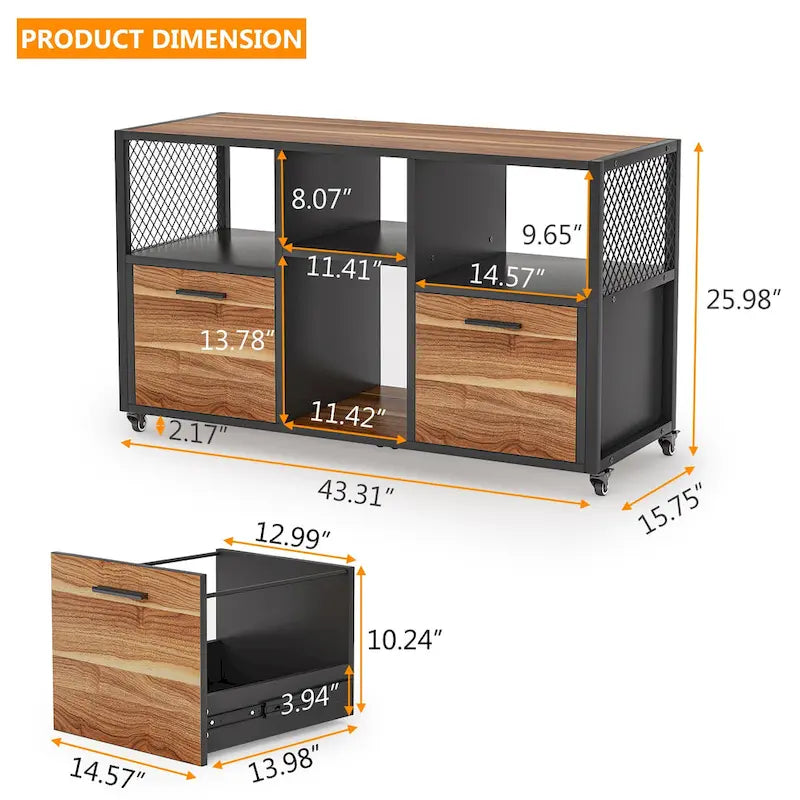 Große, seitliche Aktenschränke, rollbarer Aktenschrank für das Home Office