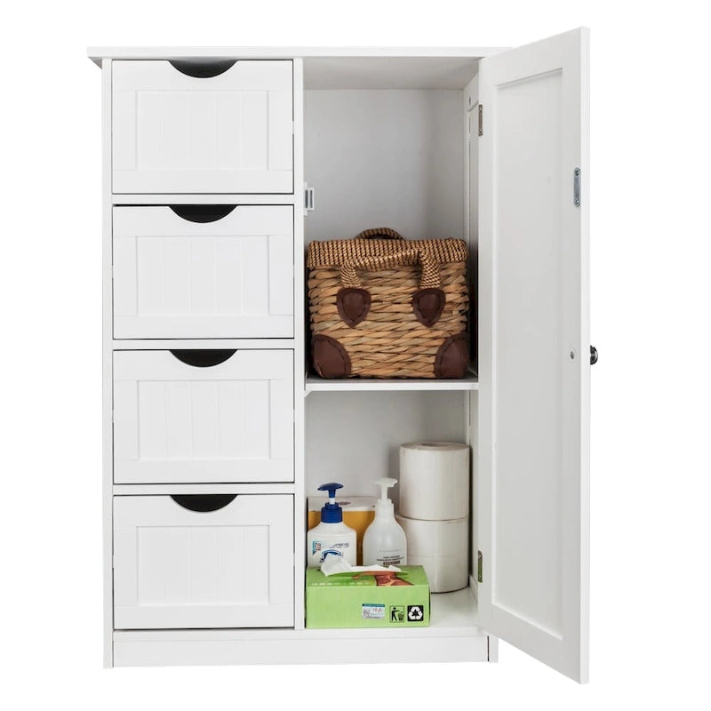 Badezimmerschrank mit Einzeltür und 4 Schubladen, Weiß