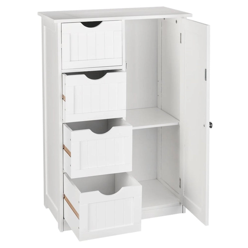Badezimmerschrank mit Einzeltür und 4 Schubladen, Weiß