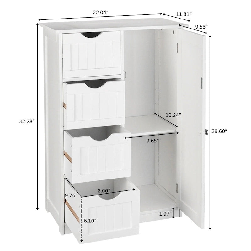 Badezimmerschrank mit Einzeltür und 4 Schubladen, Weiß