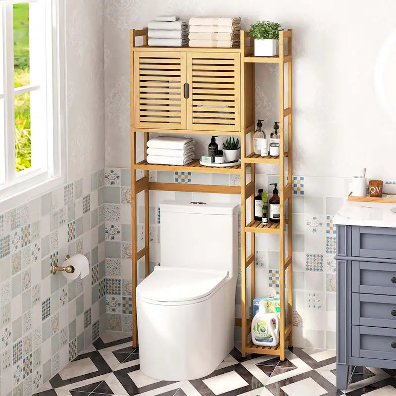 Bambus Toilettenschrank mit Regal für Badezimmeraufbewahrung
